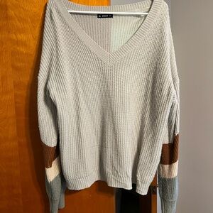 SHEIN Women's V-Neck Sweater in Gray and Brown